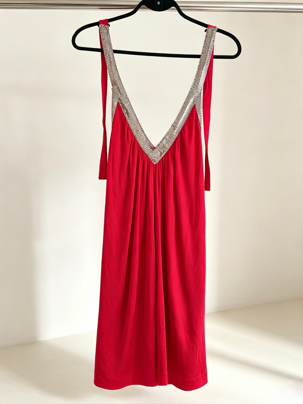BCBGMAXAZRIA Red Beaded Halter Mini Party Dress
